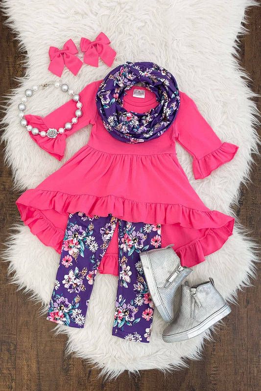 Amor Babee -Fall Floral Daisy  Top Pants Scarf Outfit (Toddler size)