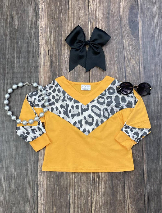 The Hair Bow Company - Mustard & Animal Print V-Neck Shirt - Girls